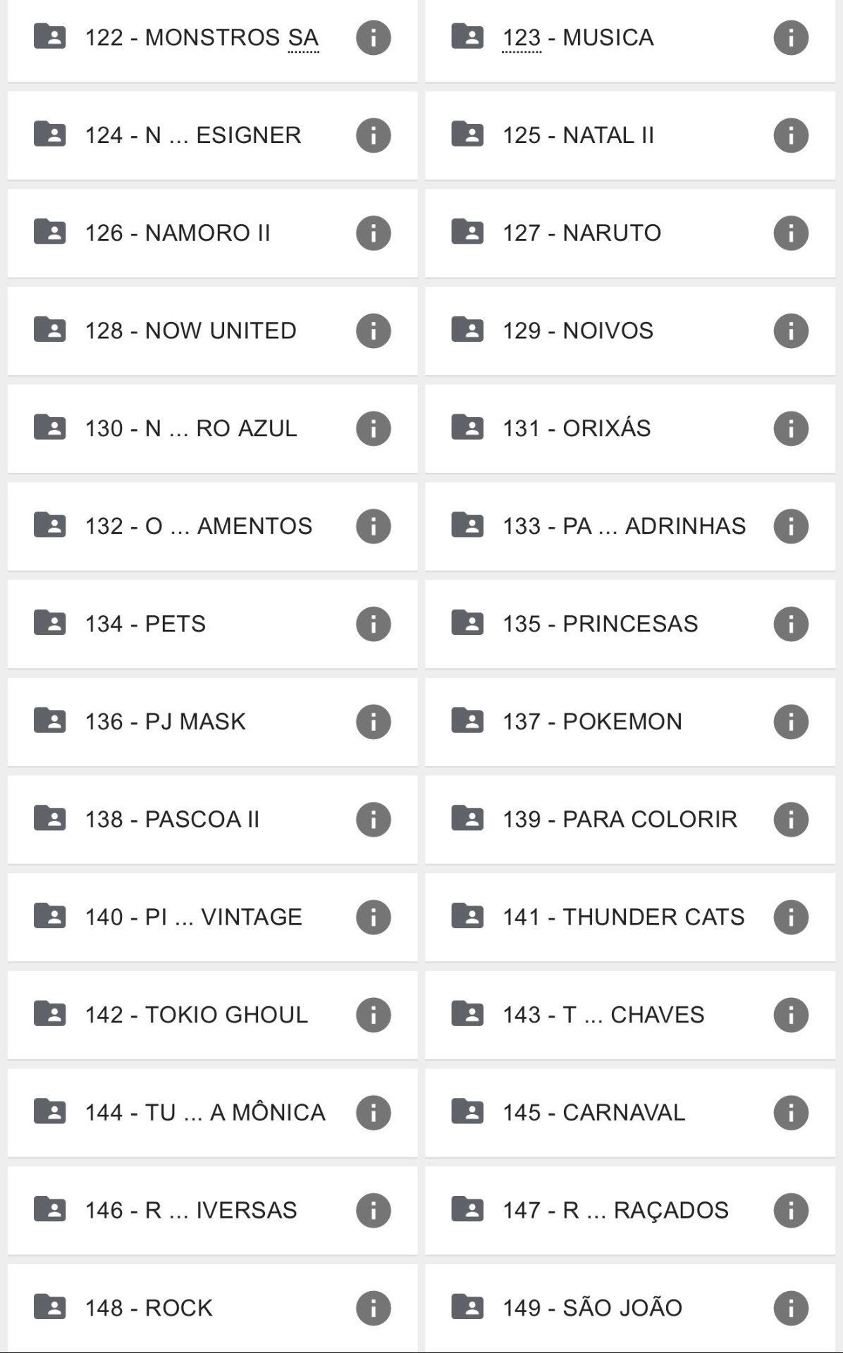 Categorias do pack