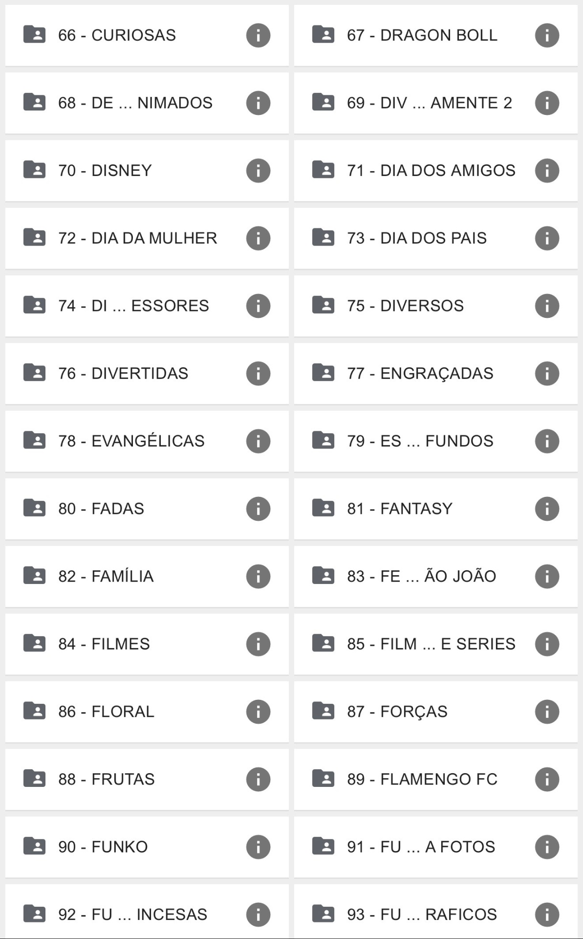 Categorias do pack