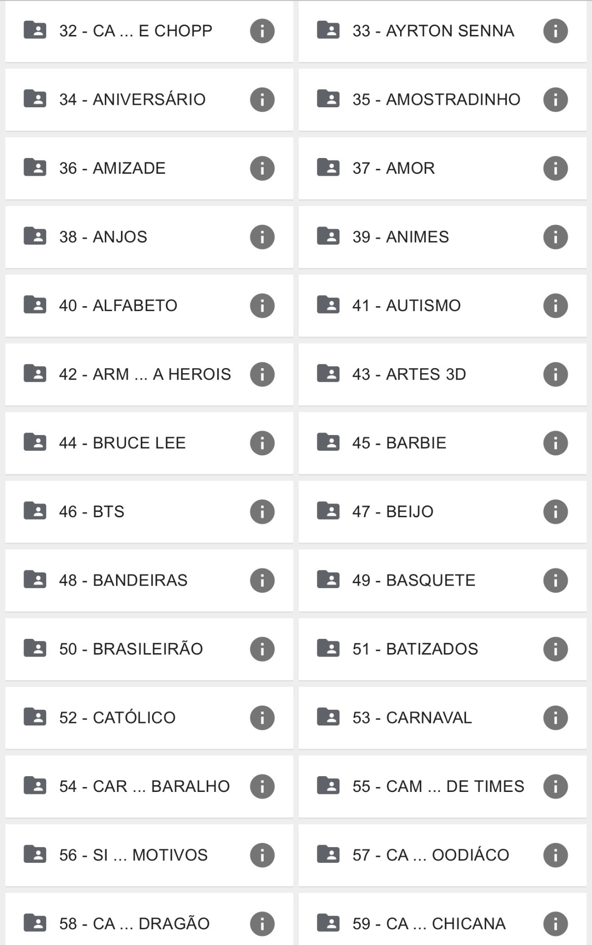 Categorias do pack